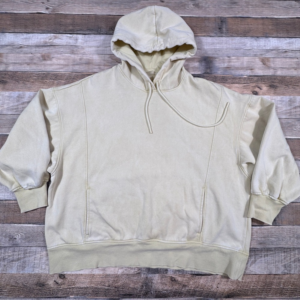 Harmony + Balance Cream Oversized Hoodie Sweatshirt Womens Large Seam Detail